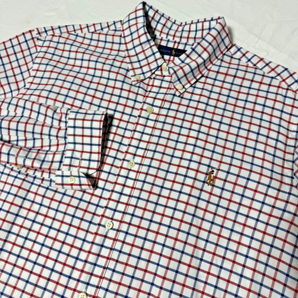 Ralph Lauren Mens XL Red White Blue Plaid Button Down Dress Shirt Long Sleeve